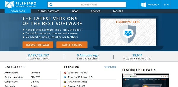 FileHippo software website