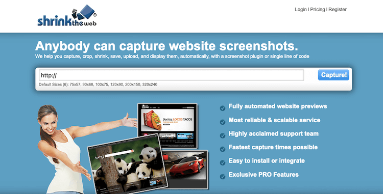 Shrinktheweb website screenshot taker