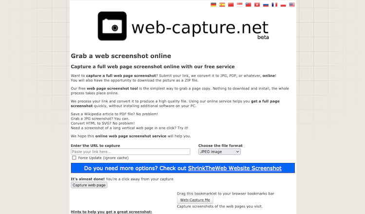 Web capture full webpage screenshot